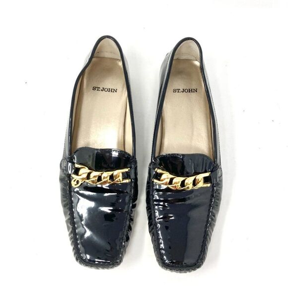 St John Pinch Pleat Patent Leather Driving Loafers w/ Gold Chain 8.5 - Picture 3 of 9